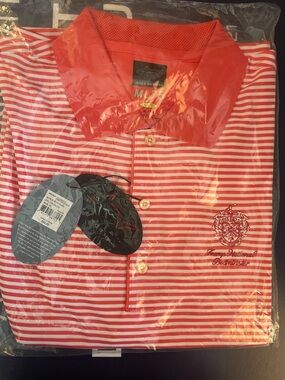 Trump National Bedminster - Greg Norman ML75 Coral & White Striped Polo